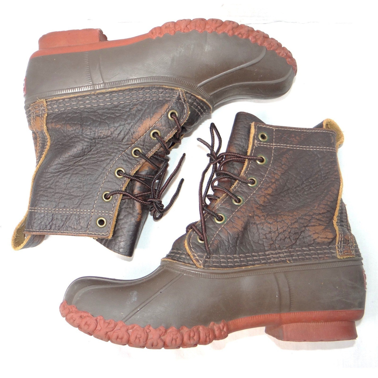 LL Bean Boots 6 Inch Bison Leather Duck Boots Brown Women's 9.5 in Made in Maine