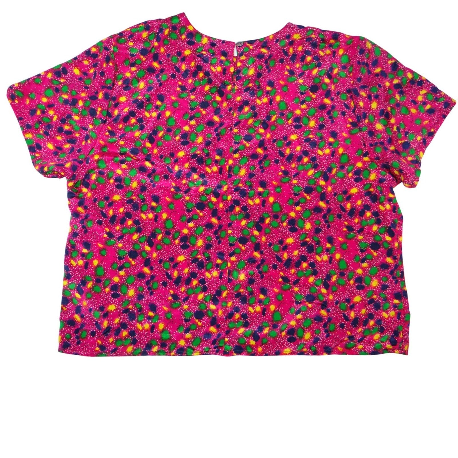 Sara Stephen Womens 2X Pink Floral Print Short Sleeve Button Back Blouse Top
