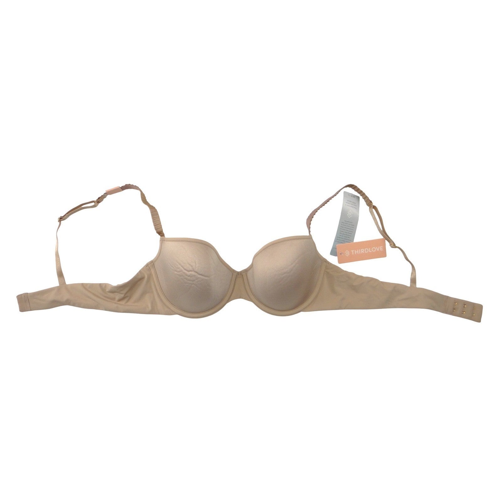 ThirdLove 24/7 Classic T-Shirt Bra Beige Nude Pleated Straps 36A 1/2