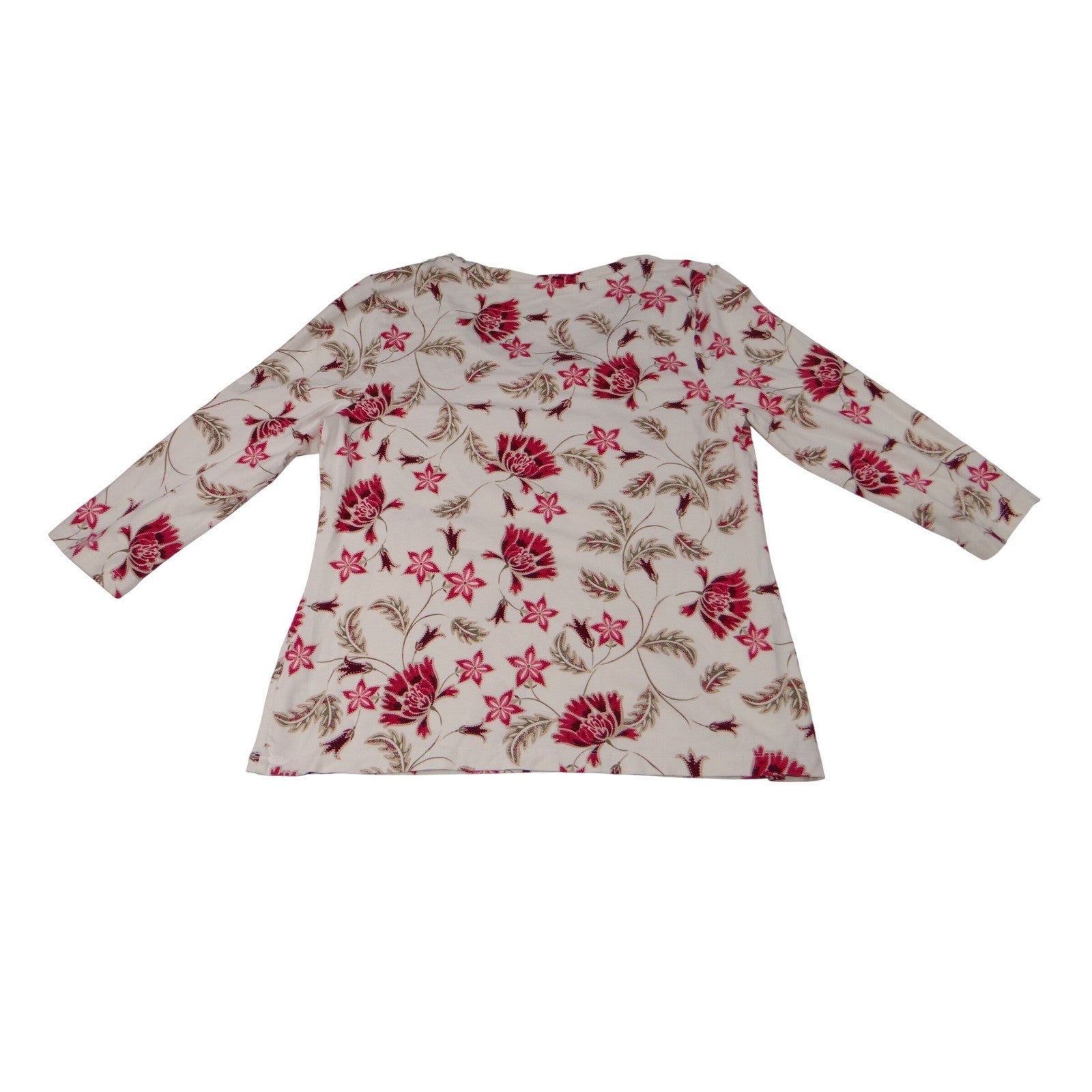 Vintage Croft & Barrow Stretch Floral Print 3/4 Sleeve Top Shirt White Pink M