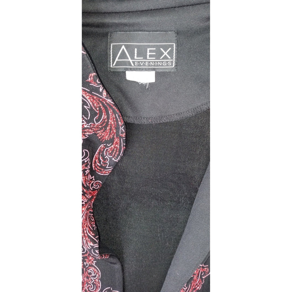 Vintage ALEX EVENINGS Black Red Paisley Sparkle Glitter Blazer Jacket Women Sz L