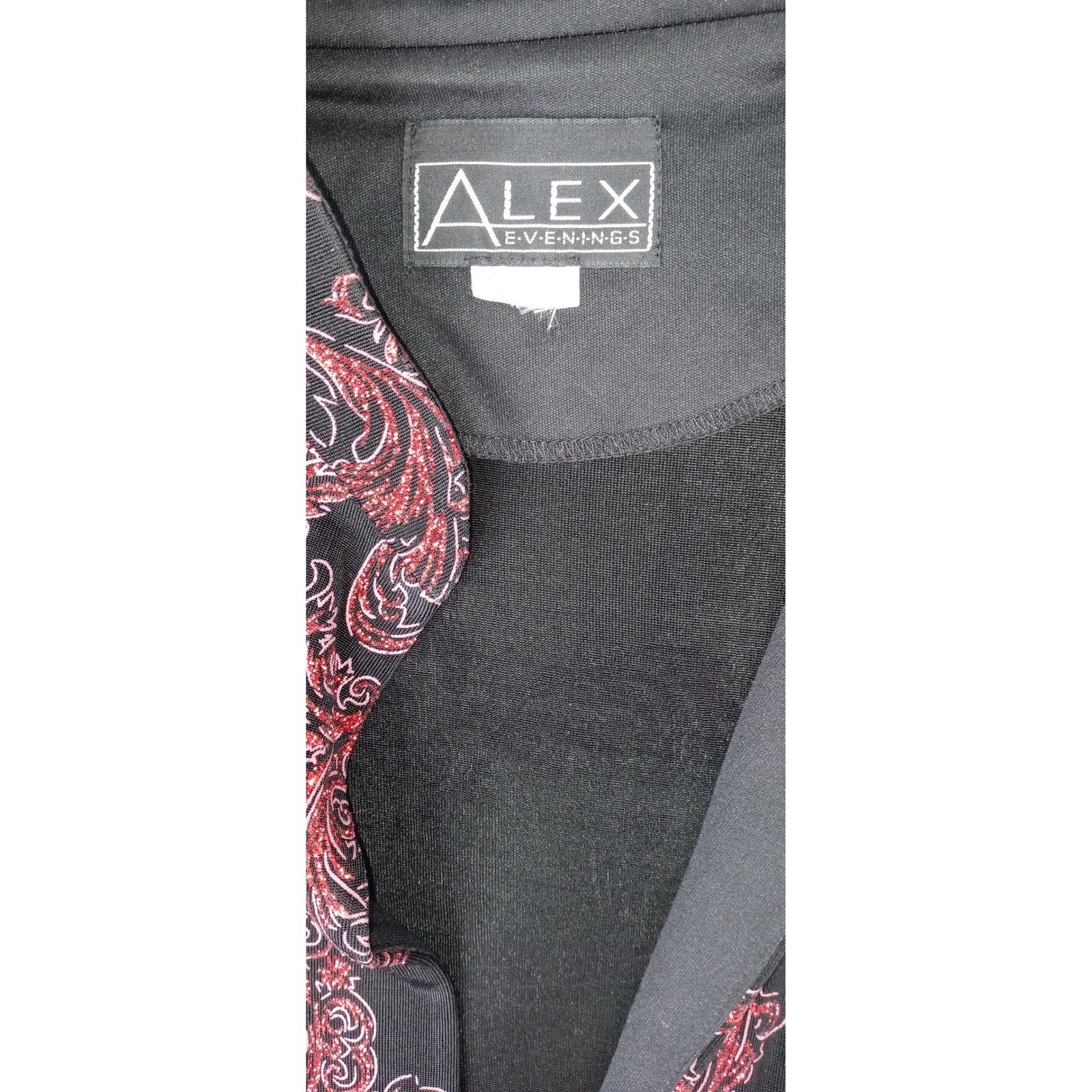 Vintage ALEX EVENINGS Black Red Paisley Sparkle Glitter Blazer Jacket Women Sz L