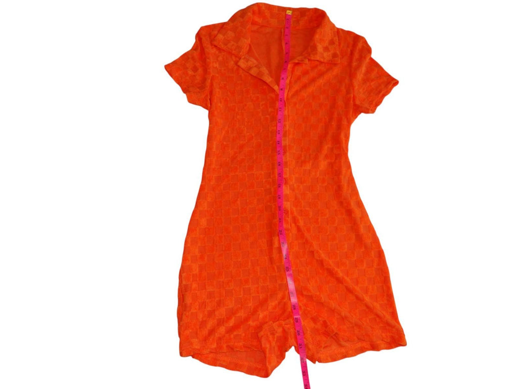 Bright Orange Short Romper with Button Closure