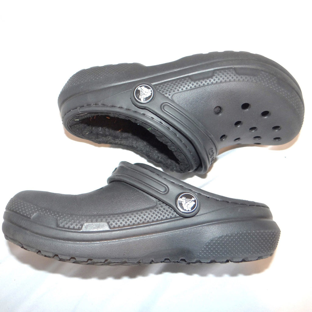 Crocs Kids Classic Lined Clog Black Faux Fur Fuzzy Slip On Shoes Kids Size 13