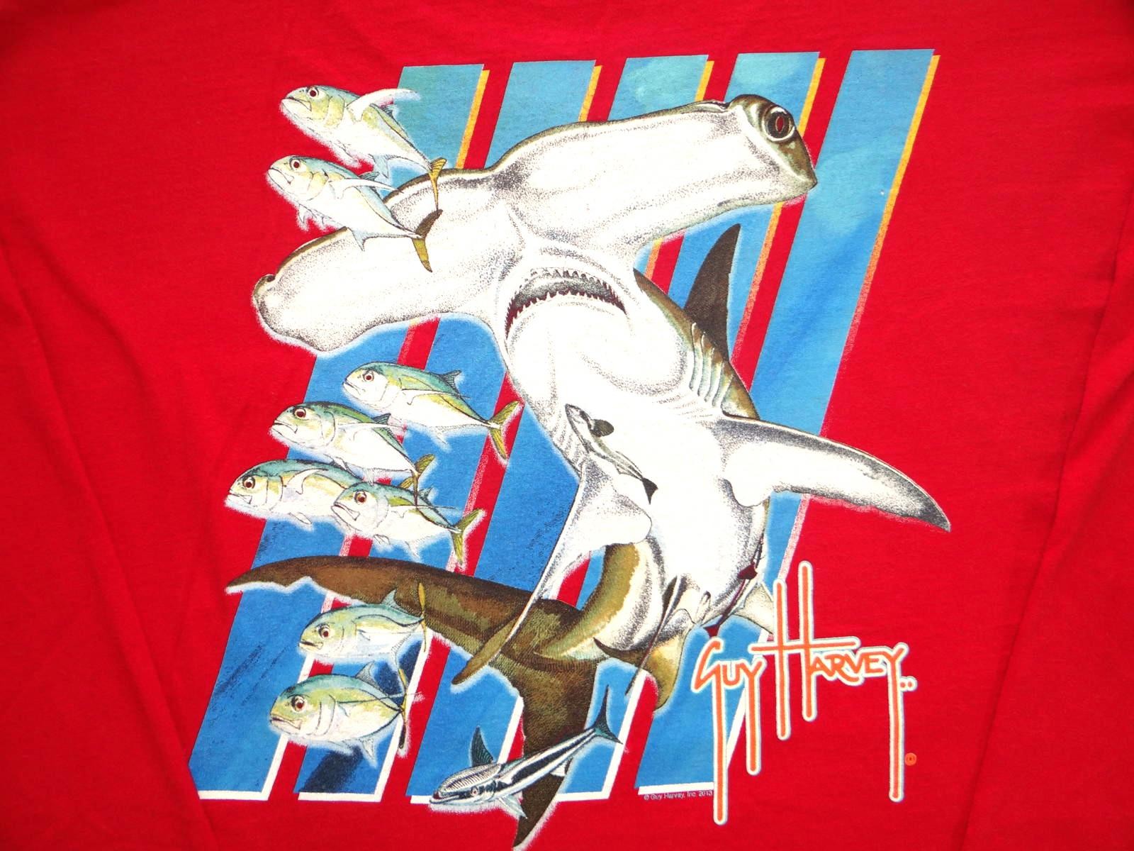 Guy Harvey Red Long Sleeve T-Shirt with Hammerhead Shark Graphic