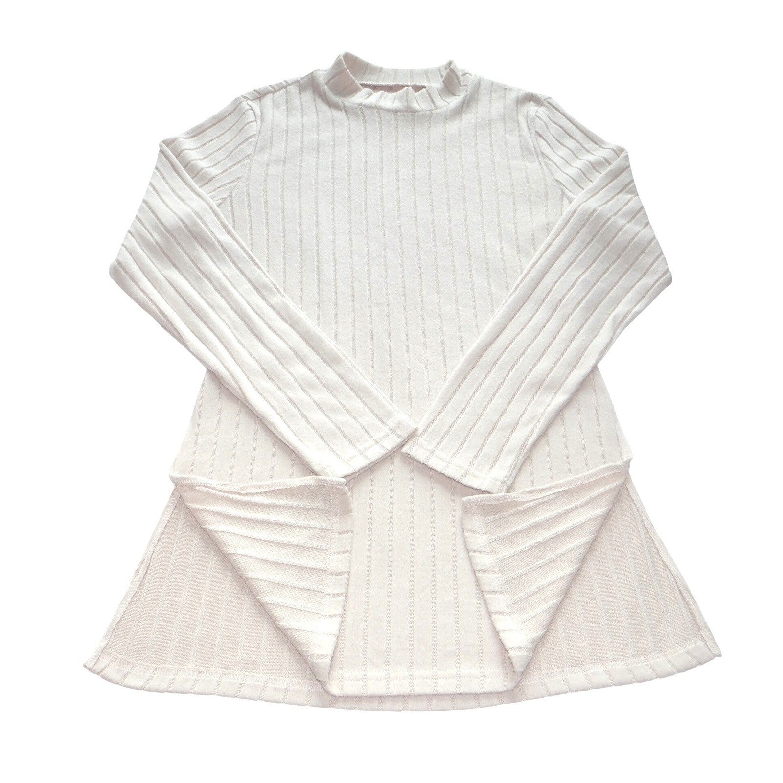 Ribbed Mock Neck Long Sleeve Top Flare Pants Set Cream Beige Knit Lounge