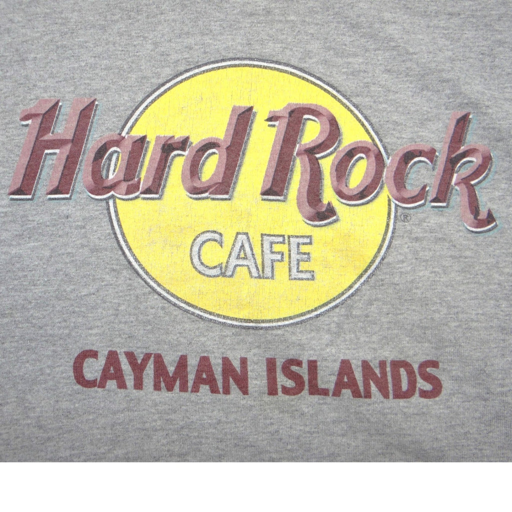 Hard Rock Cafe Cayman Islands Graphic Cropped T-Shirt Gray Women XL Boxy Raw Hem