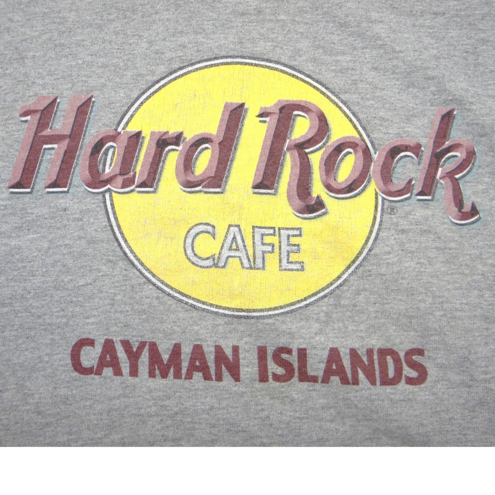 Hard Rock Cafe Cayman Islands Graphic Cropped T-Shirt Gray Women XL Boxy Raw Hem