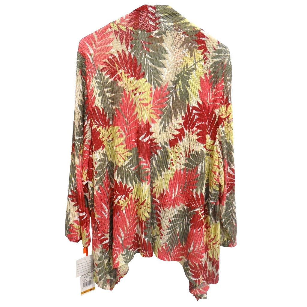 Hearts of Palm Woman Berry Fine Tropical Leaf Print Lightweight Cardigan 3X