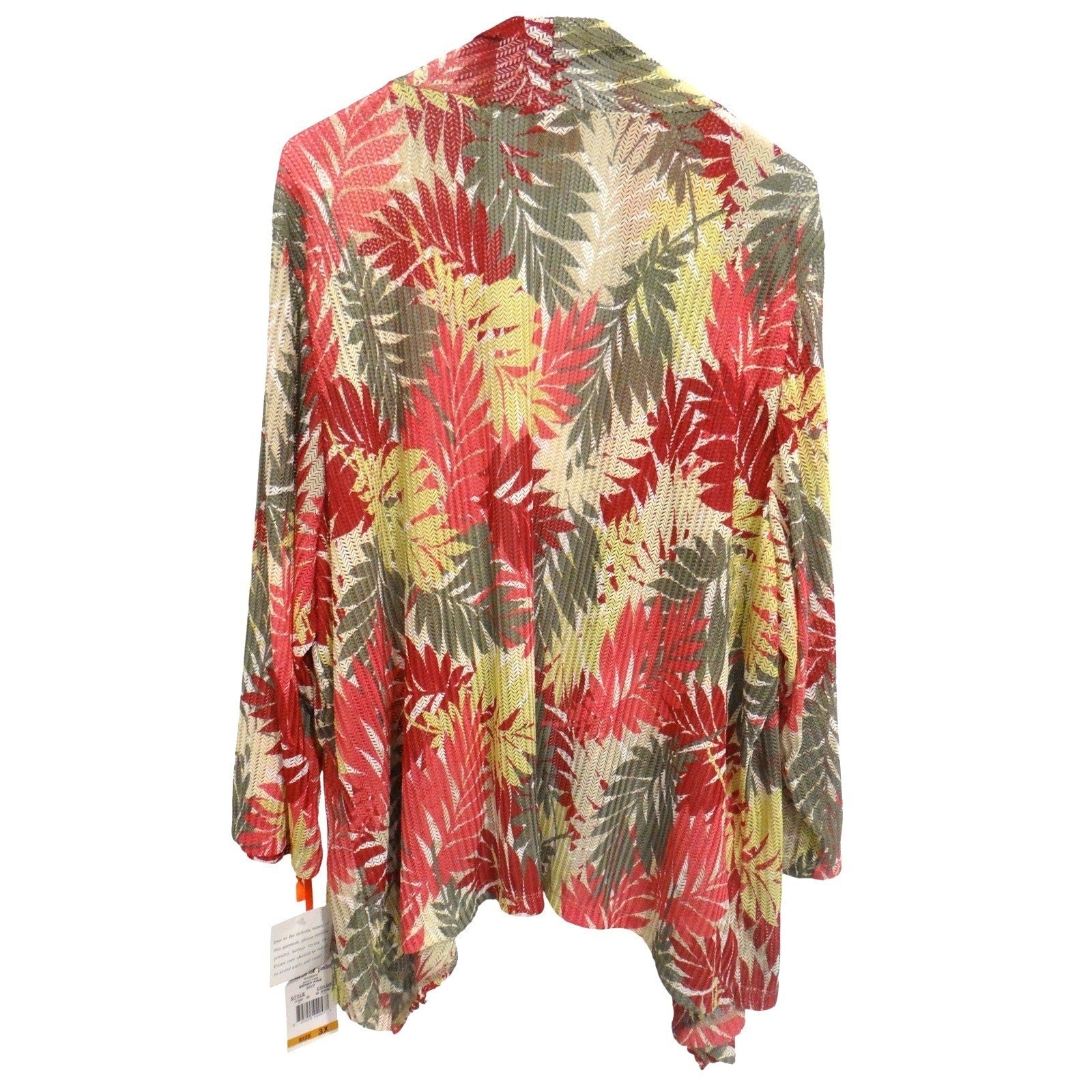 Hearts of Palm Woman Berry Fine Tropical Leaf Print Lightweight Cardigan 3X