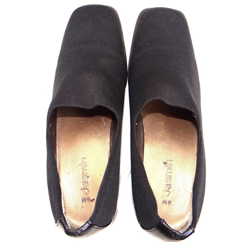 Vintage Jasmin Black Fabric Square Toe Block Heel Loafer Shoe w Box Women Sz 8M