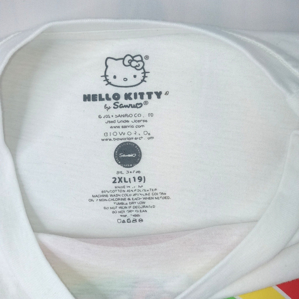 Kids Hello Kitty Rainbow T Shirt Size 2XL Youth White Short Sleeve Graphic Tee