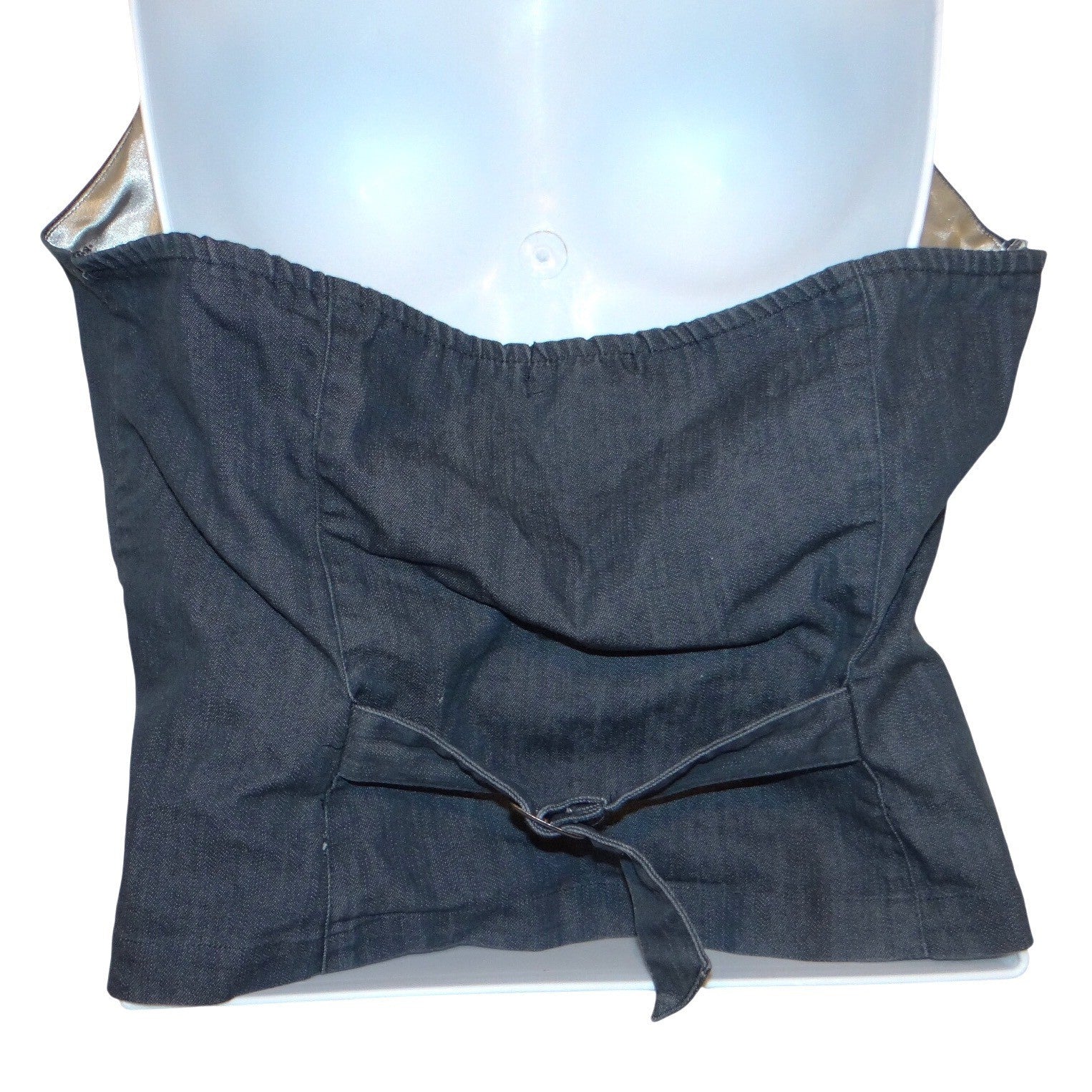 Y2k Womens Dark Wash Denim Halter Vest Fleur-de-lis Graphic Button Up Blue