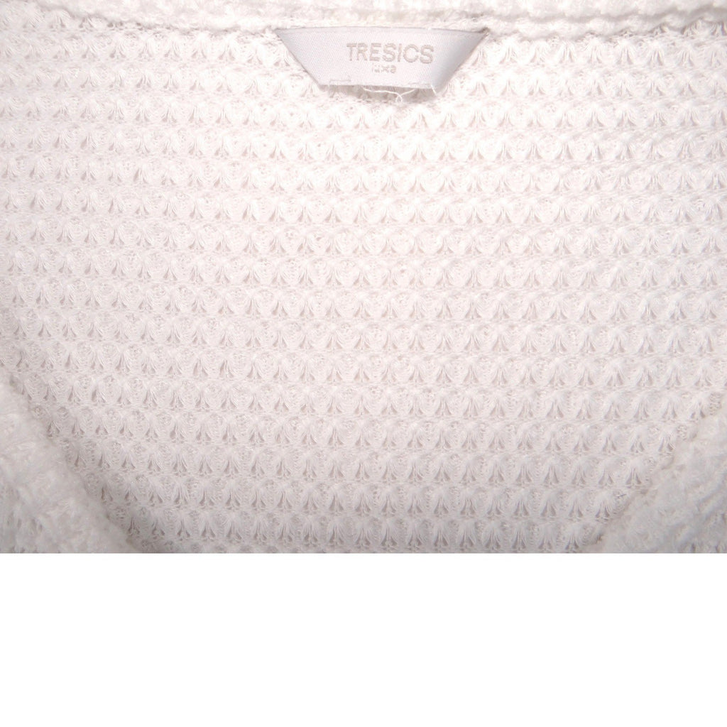 TRESICS White Waffle Knit Crochet Lace Patchwork Sleeve Sweater Women