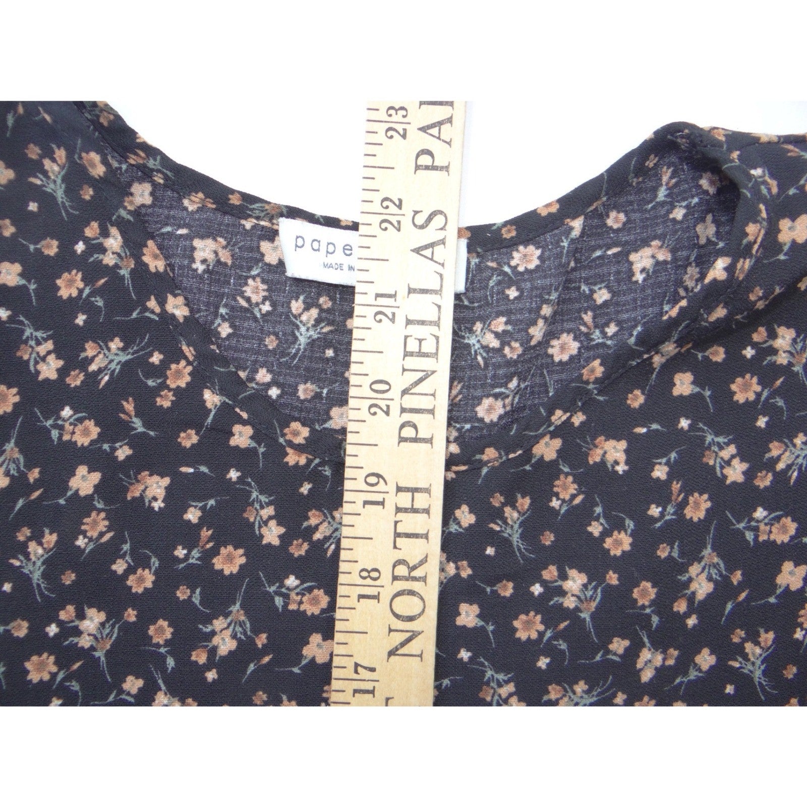 Paper Crane Womens Floral Tiered Babydoll Top Black Short Sleeve Small