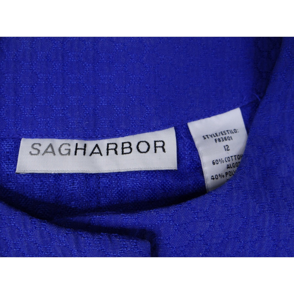 Vintage Beautiful Sag Harbor Blue Textured Open Front Short Sleeve Jacket Sz 12