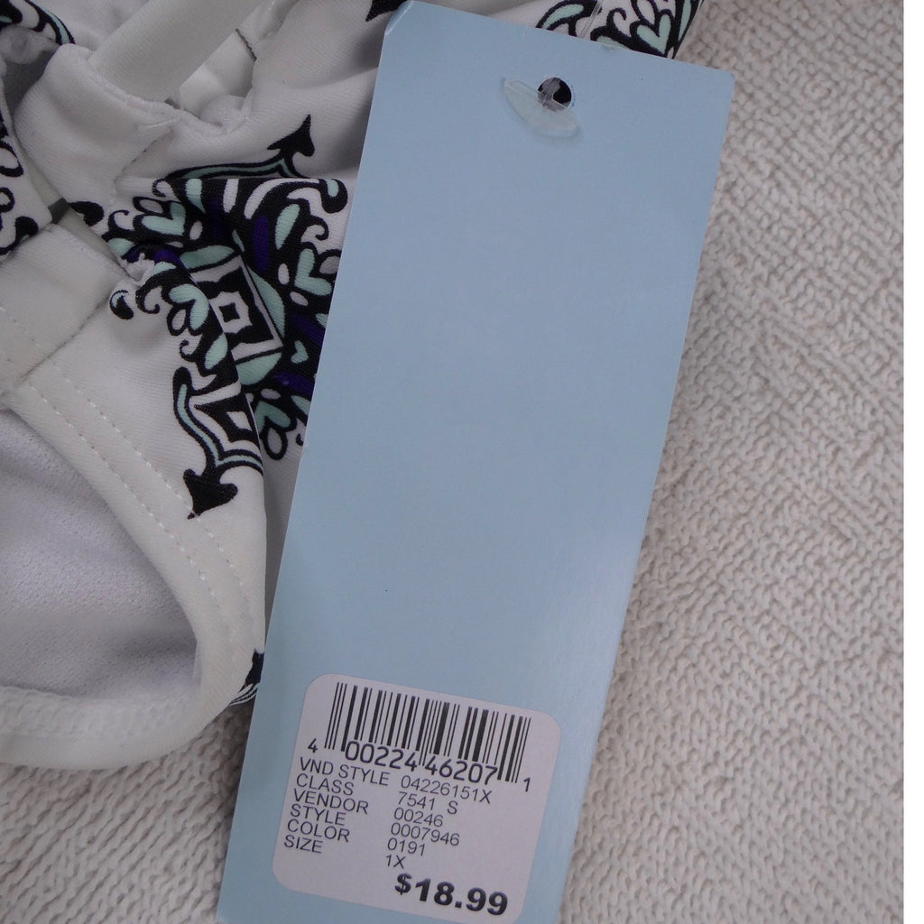 NWT-Rue Bleu by rue21 Women 1X High Waisted Bikini Bottoms Blue Medallion Tile