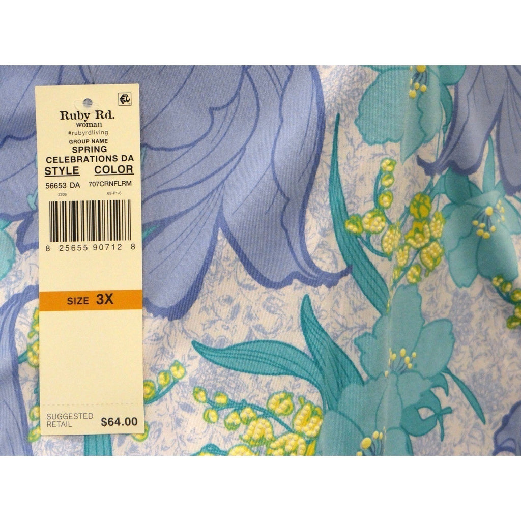 Ruby Rd Woman Blue Floral Print Long Sleeve Twist Front Top Plus Size 3X