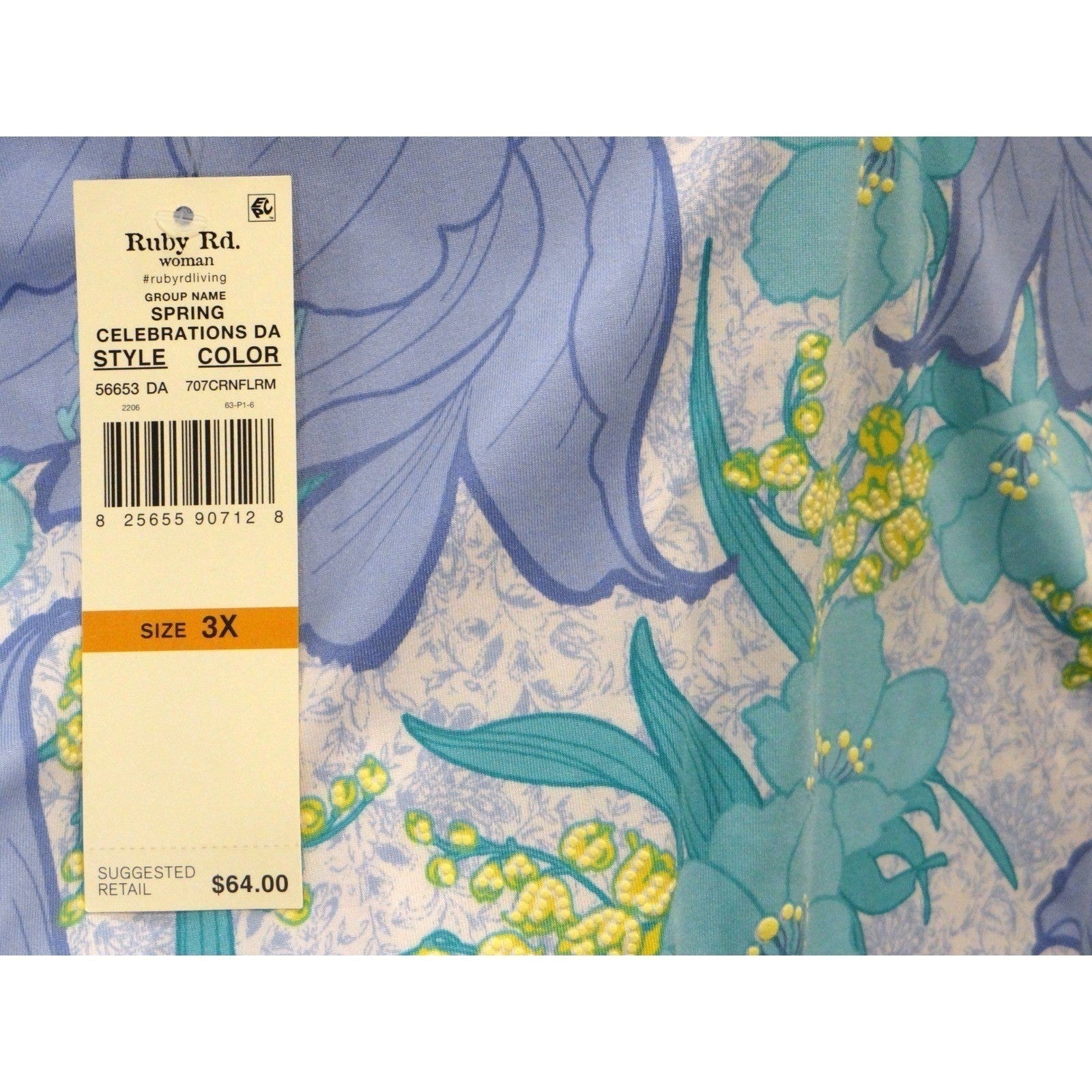 Ruby Rd Woman Blue Floral Print Long Sleeve Twist Front Top Plus Size 3X
