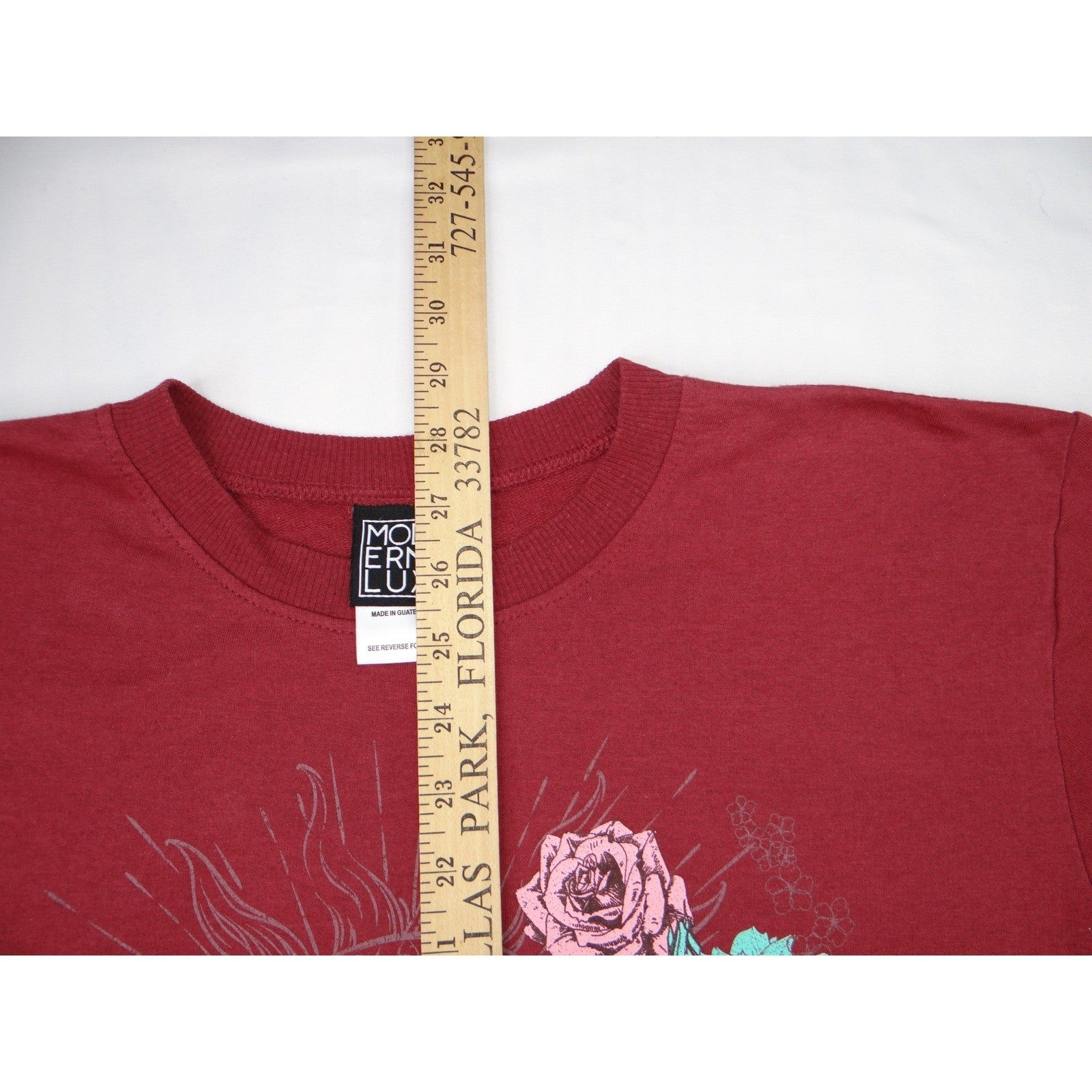 Modern Lux Sun Floral Graphic T Shirt Burgundy Cotton Poly Blend S M