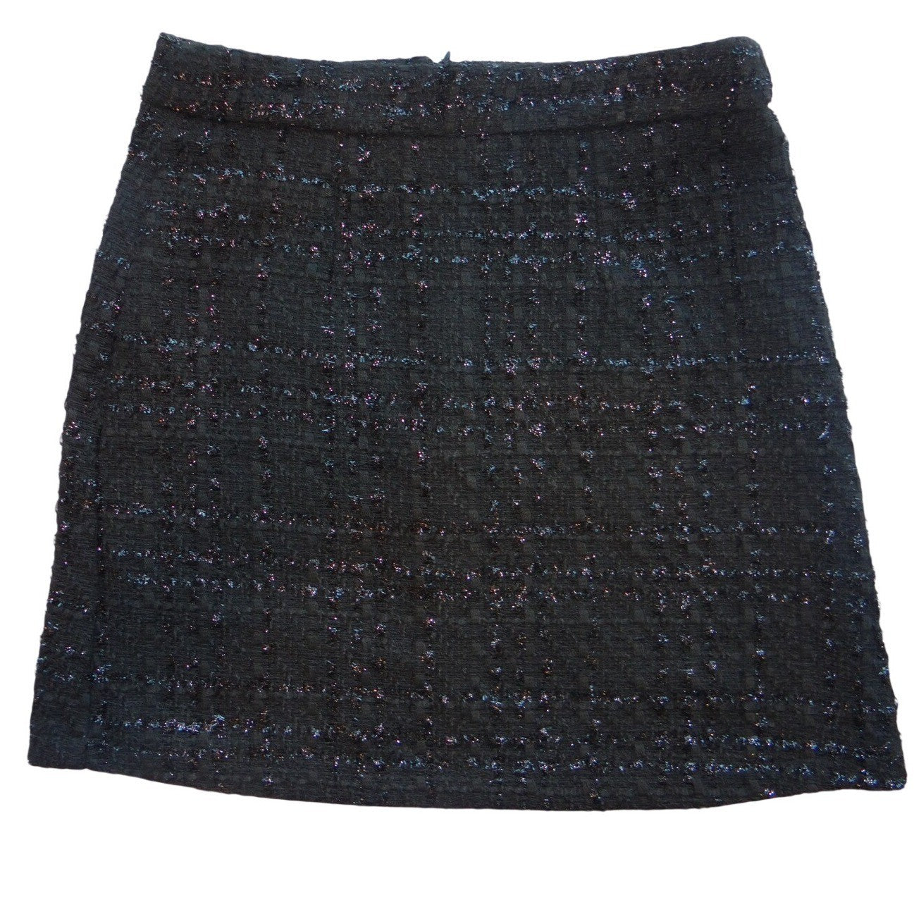 Black Textured Tweed Mini Skirt Sparkle Accents Zipper Closure