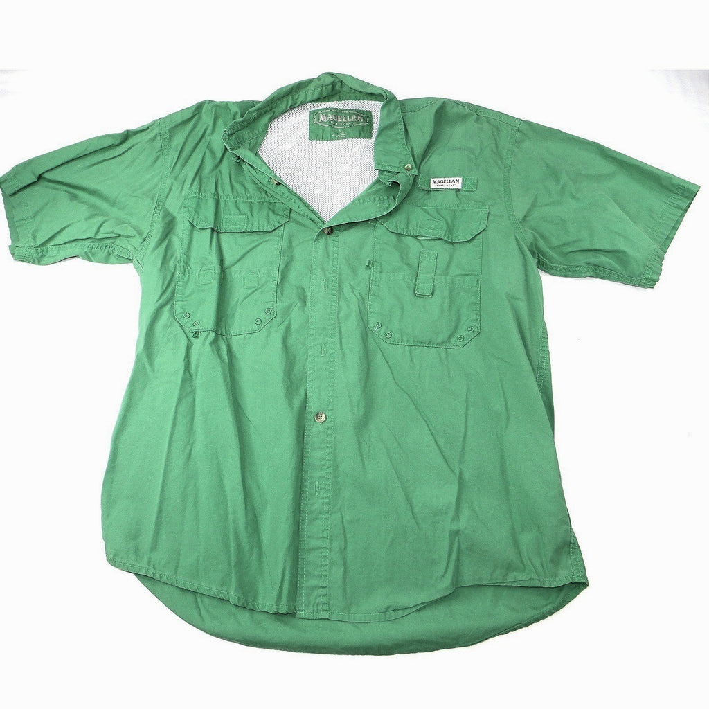 Magellan Sportswear Men's Green Short Sleeve Button Up Fishing Shirt Size L