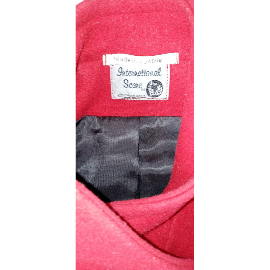 International Scene Red Wool Blend Jacket Button Front Pockets Made in Austria