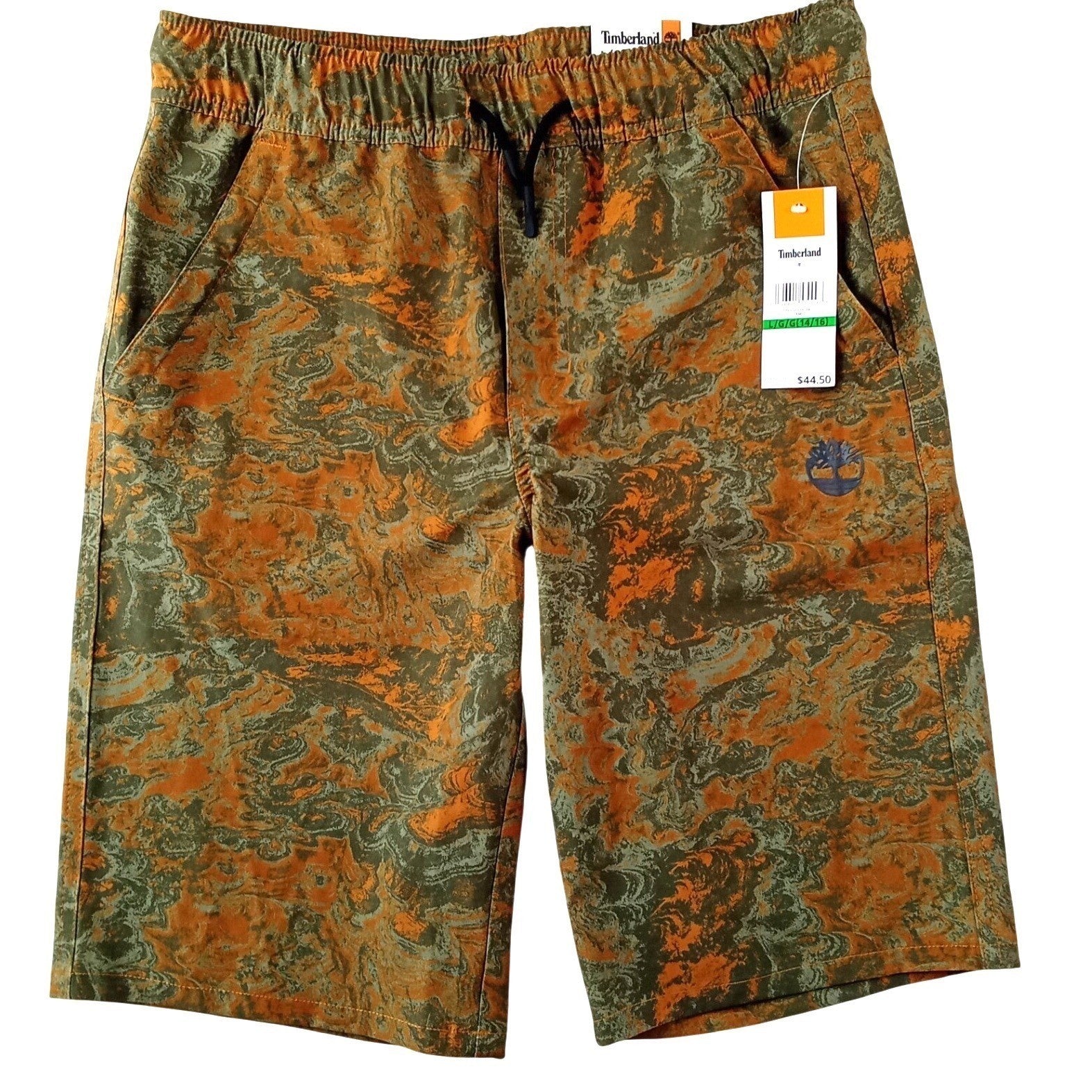 NWT-Timberland Youth Camo Marble Stretch Shorts Green Rust Size L 14/16 MSRP $44