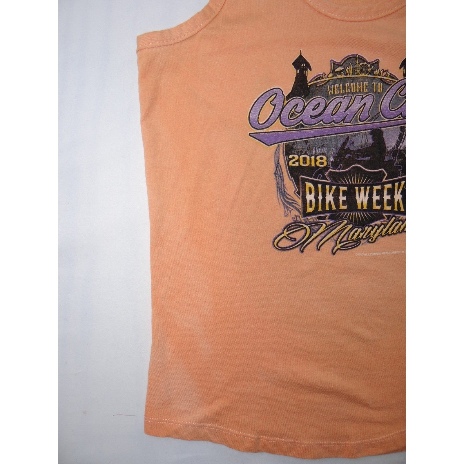 Ocean City Bike Week 2018 Orange Tank Top Women's Large Racerback Graphic Tee