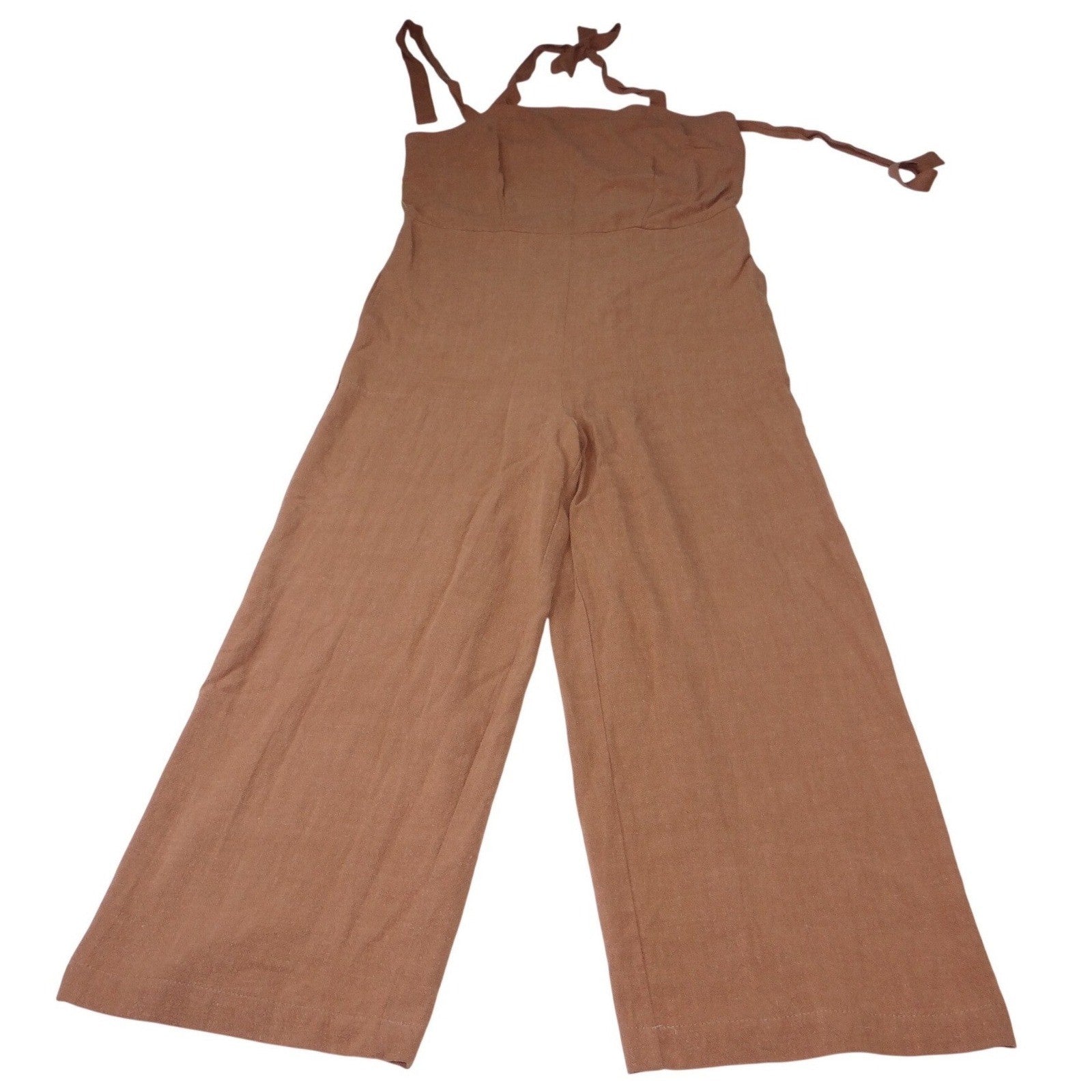 NWT-Universal Thread Women Brown Wide Leg Jumpsuit Smocked Tie Neck Size M