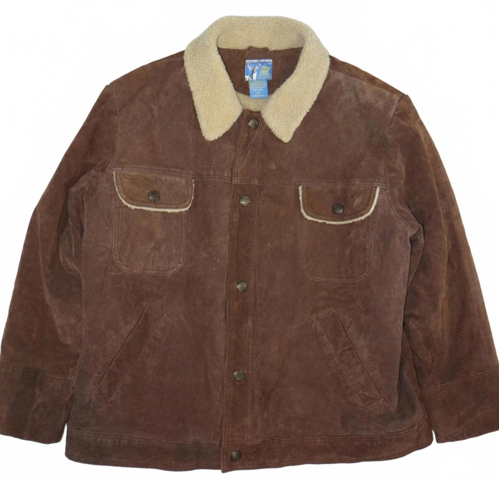 Stag Hill by Haband Men's Brown Leather Jacket with Sherpa Collar Size XL