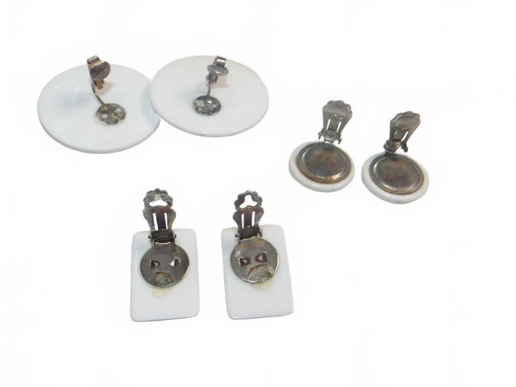Set of Vintage White Clip-On Earrings lot 5