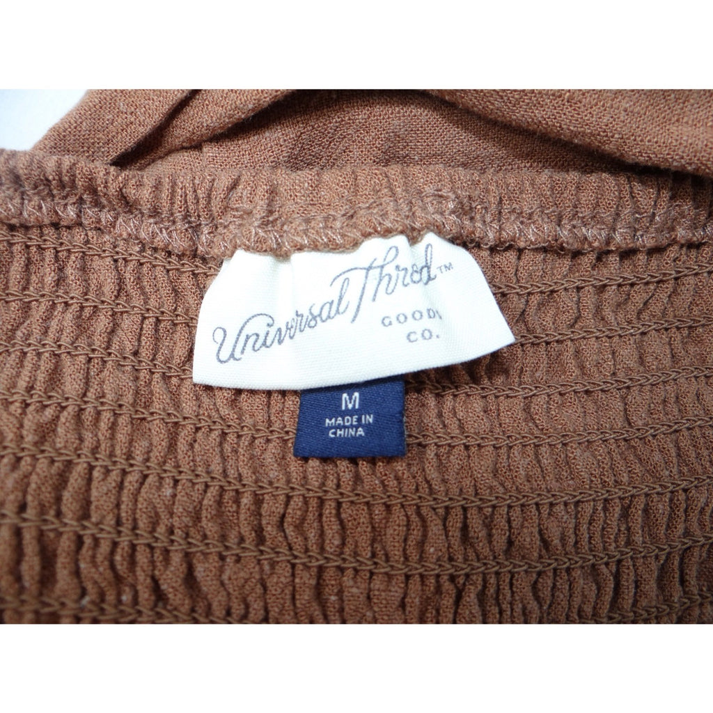 NWT-Universal Thread Women Brown Wide Leg Jumpsuit Smocked Tie Neck Size M