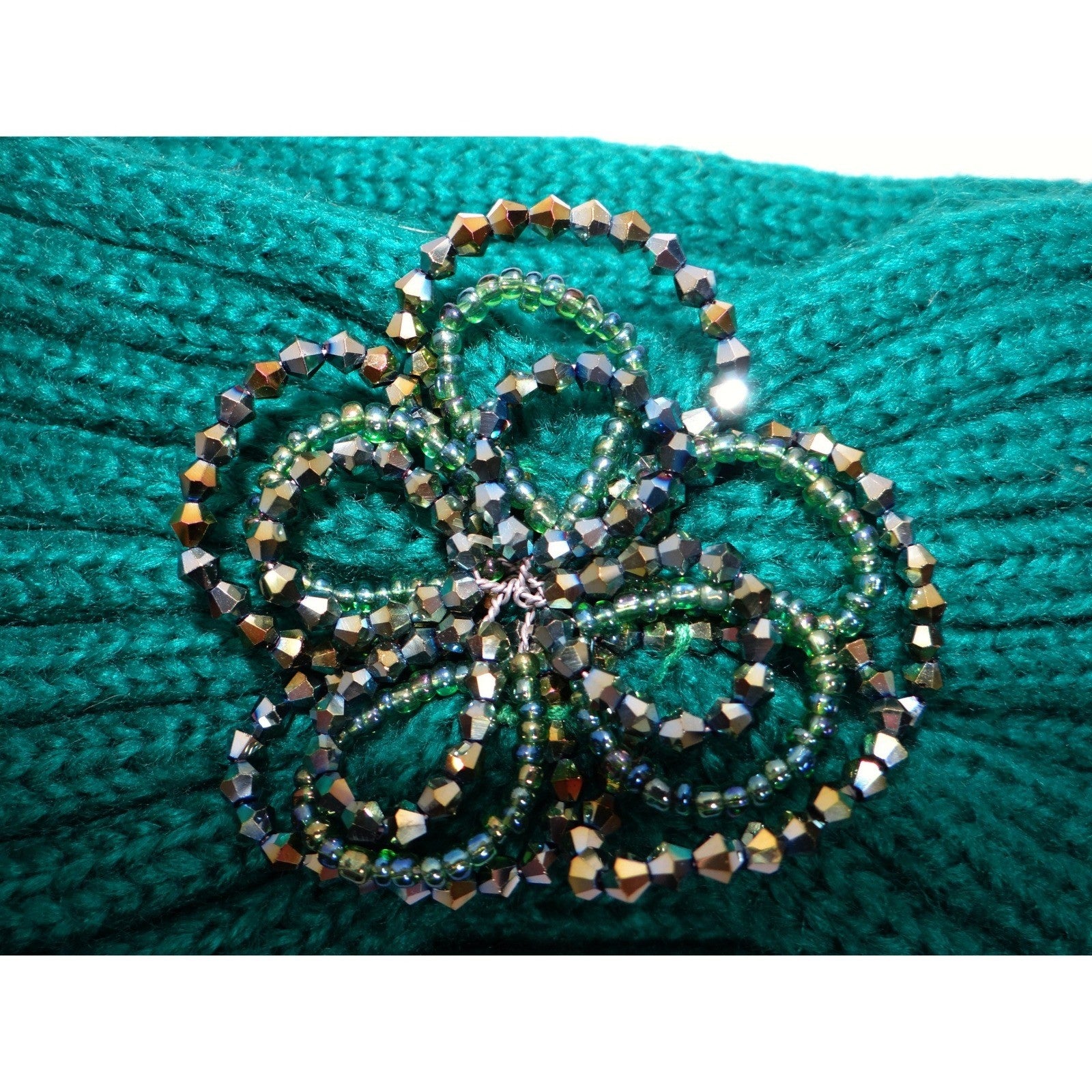 CC Exclusives Green Knitted Turban Headband Beaded Flower Embellishment