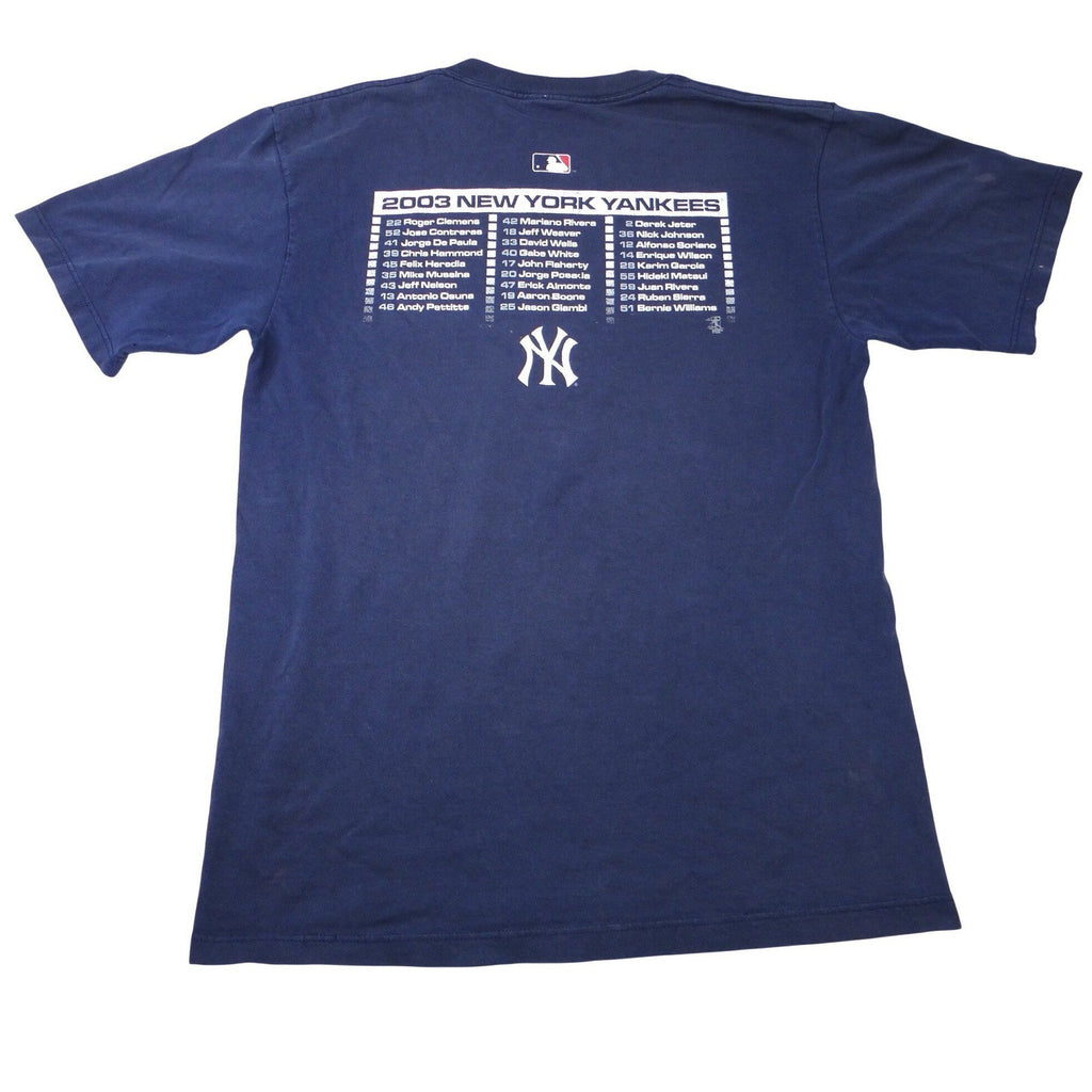 Majestic MLB 2003 Playoffs New York Yankees Baseball TShirt Mens Read Distressed