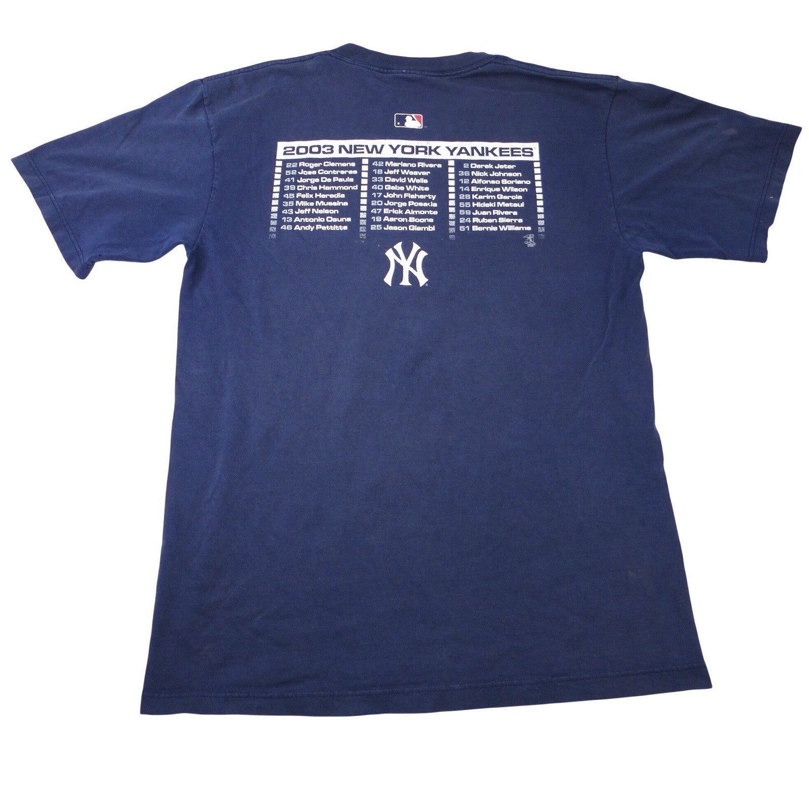 Majestic MLB 2003 Playoffs New York Yankees Baseball TShirt Mens Read Distressed