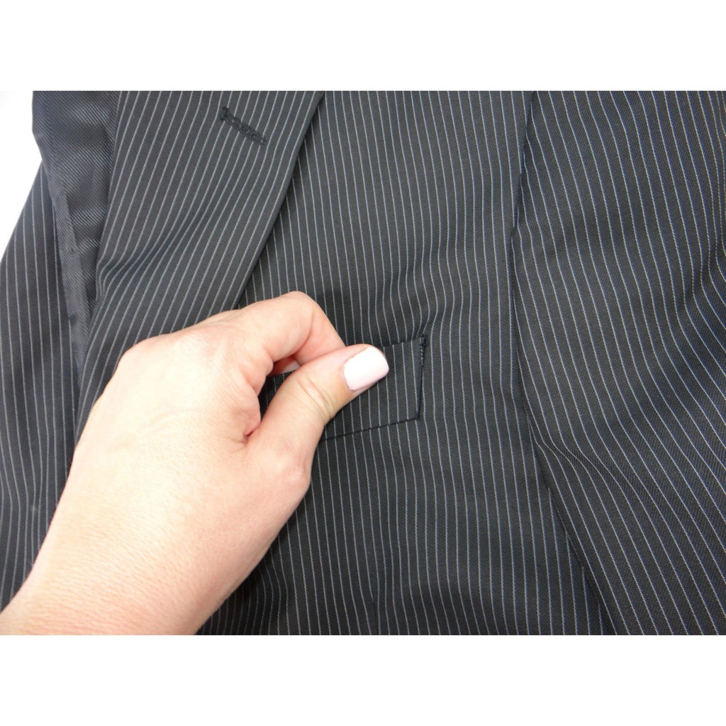 Insignia Collezione Men High Twist Microtech Super Deluxe Pinstripe Blazer Sz L