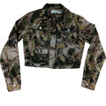 Refuge Camouflage Cropped Denim Jacket Women Size M Utility Pockets Casual