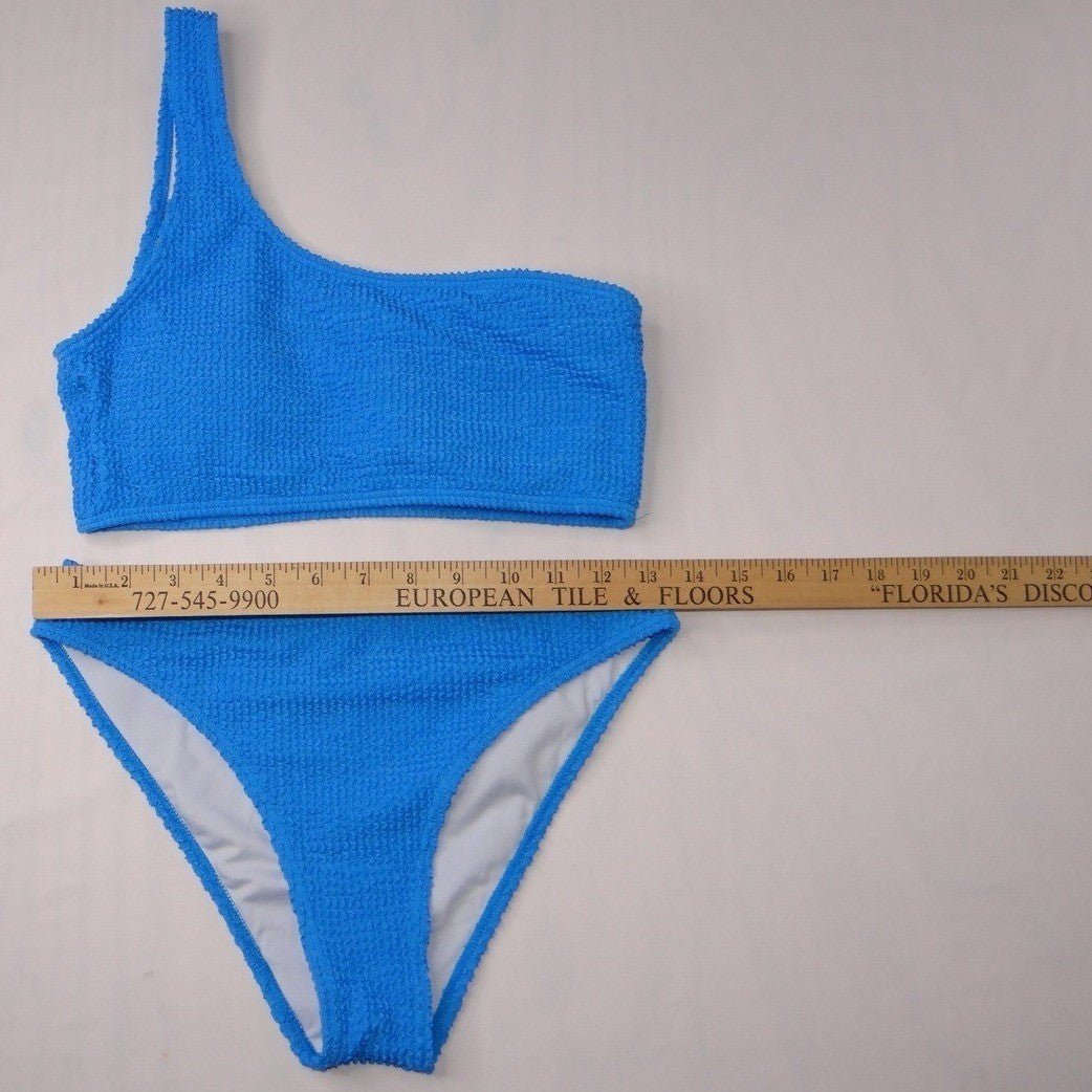 Blue Textured One Shoulder Bikini Swimsuit Set Women's Size Medium