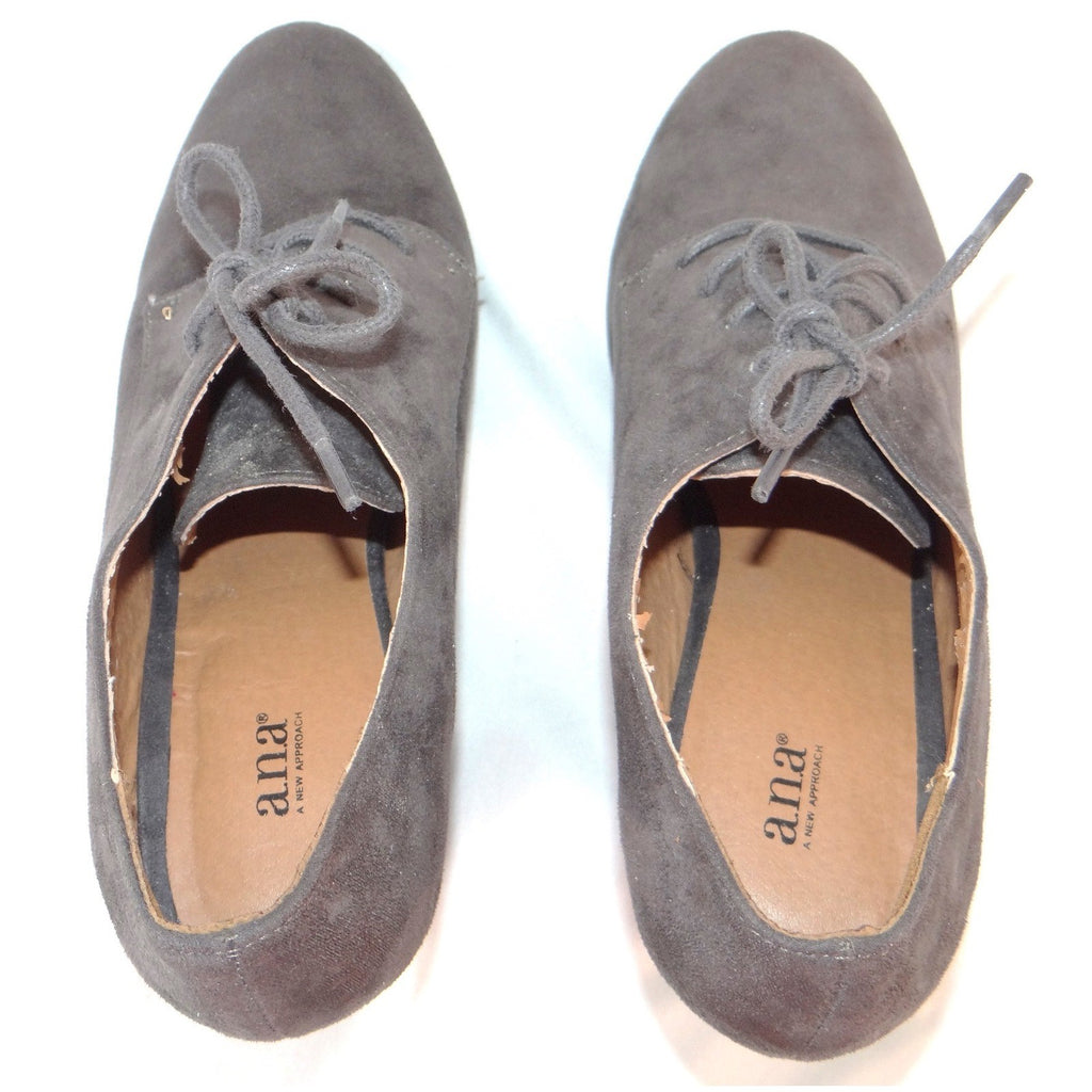 ana A New Approach Grey Faux Suede Lace Up Block Heel Oxford Booties Size 10