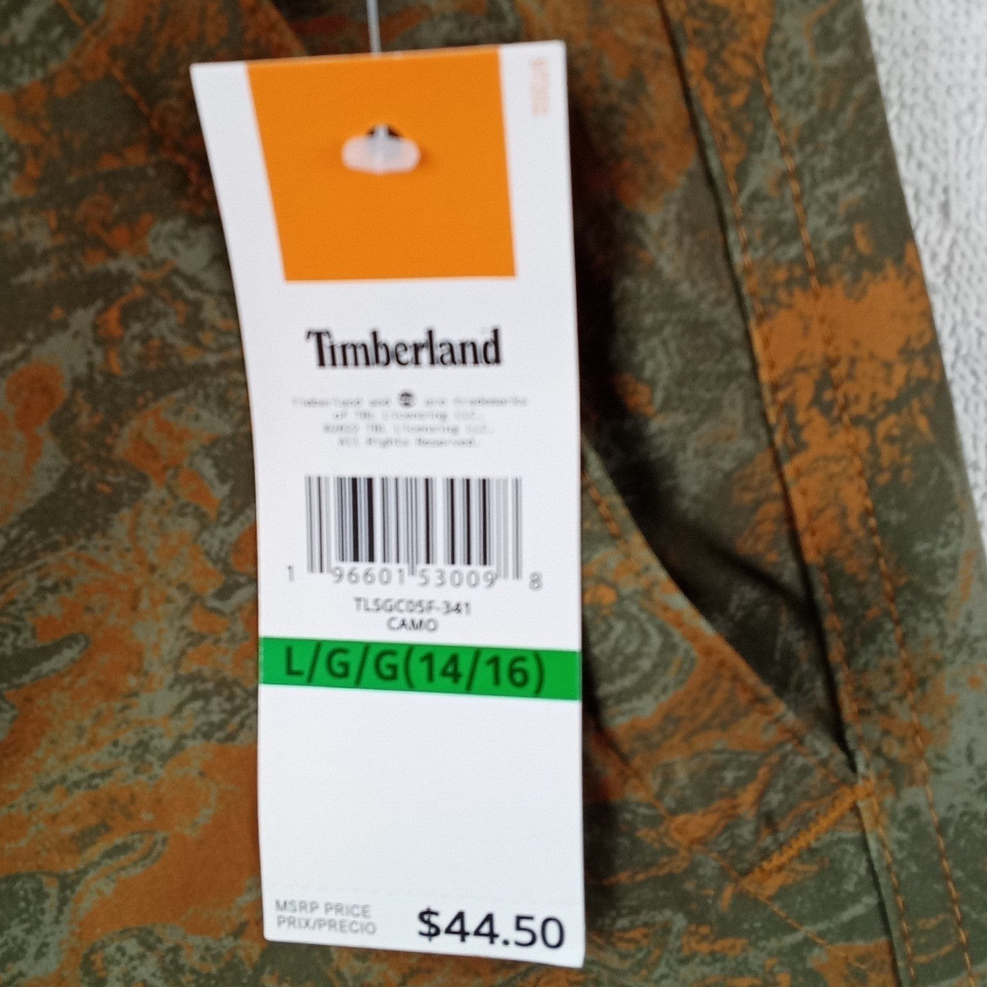 NWT-Timberland Youth Camo Marble Stretch Shorts Green Rust Size L 14/16 MSRP $44