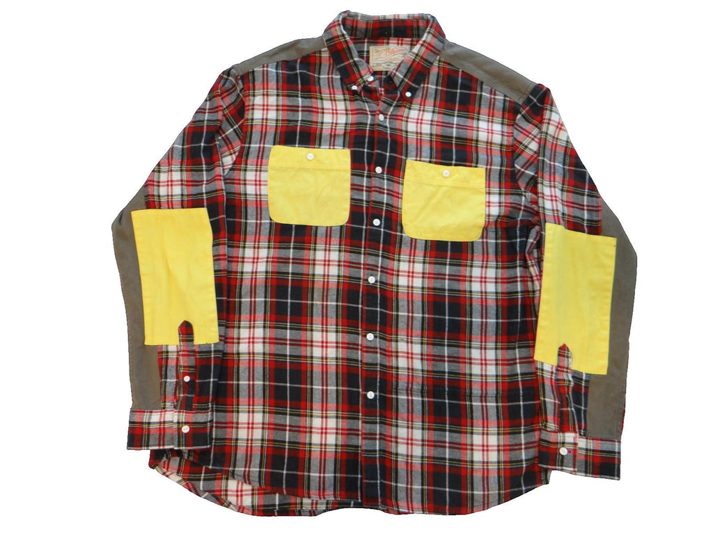 H & Dumar Men's Plaid Button-Up Shirt with Yellow Pockets and Elbow Patches, 3