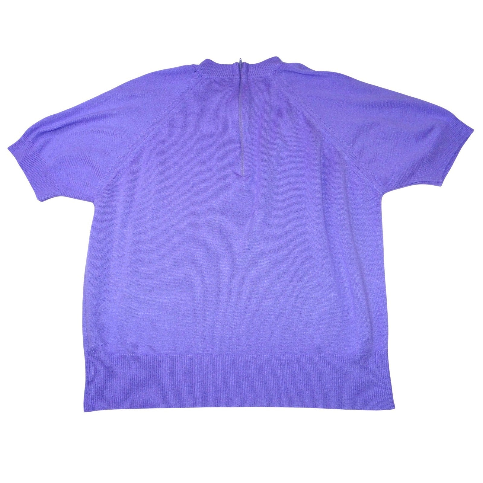 Vintage Duvet Purple Short Sleeve Knit Sweater Top Size L Zipper Back