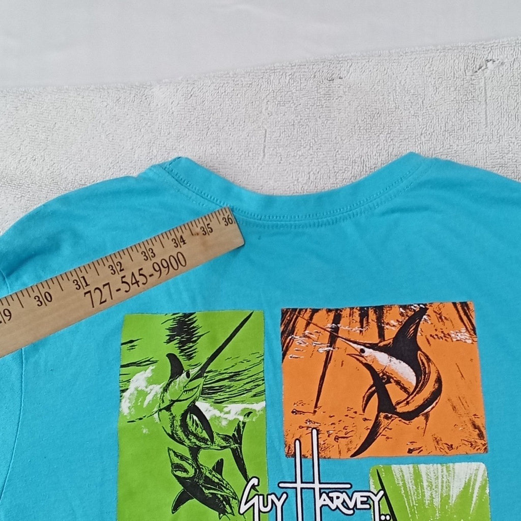 Guy Harvey Youth XL Turquoise Blue Marlin Fish Graphic Short Sleeve T-Shirt