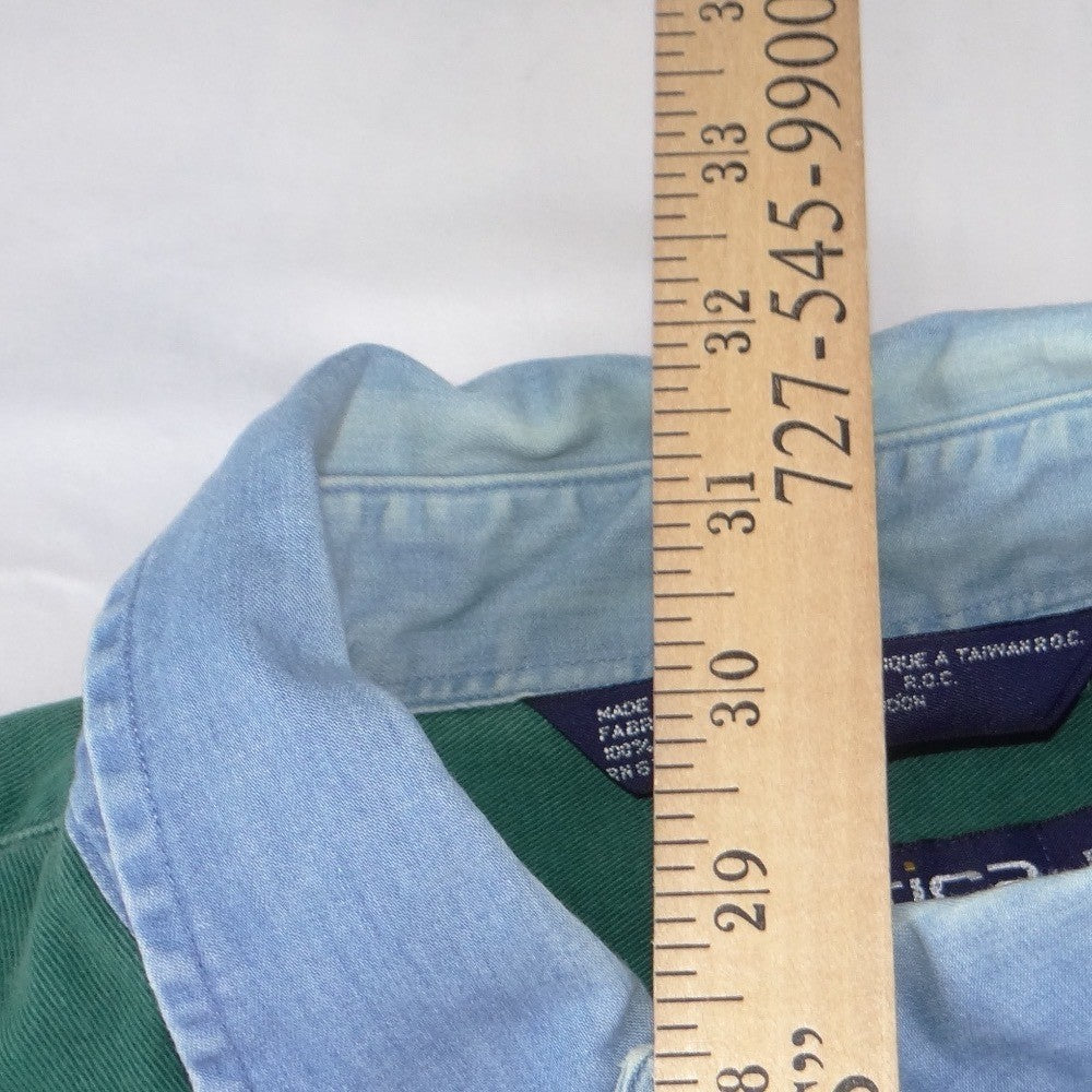 Vintage Nautica 90s Mens Green Cotton Twill Denim Collar Button Down Shirt L