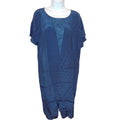 Teal Blue Satin Lace Inset Shift Dress Short Sleeve Knee Length Relaxed Fit