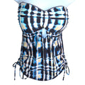 Lucky Brand Womens Blue Black Abstract Tie Dye Lace Up Strapless Tankini Top L