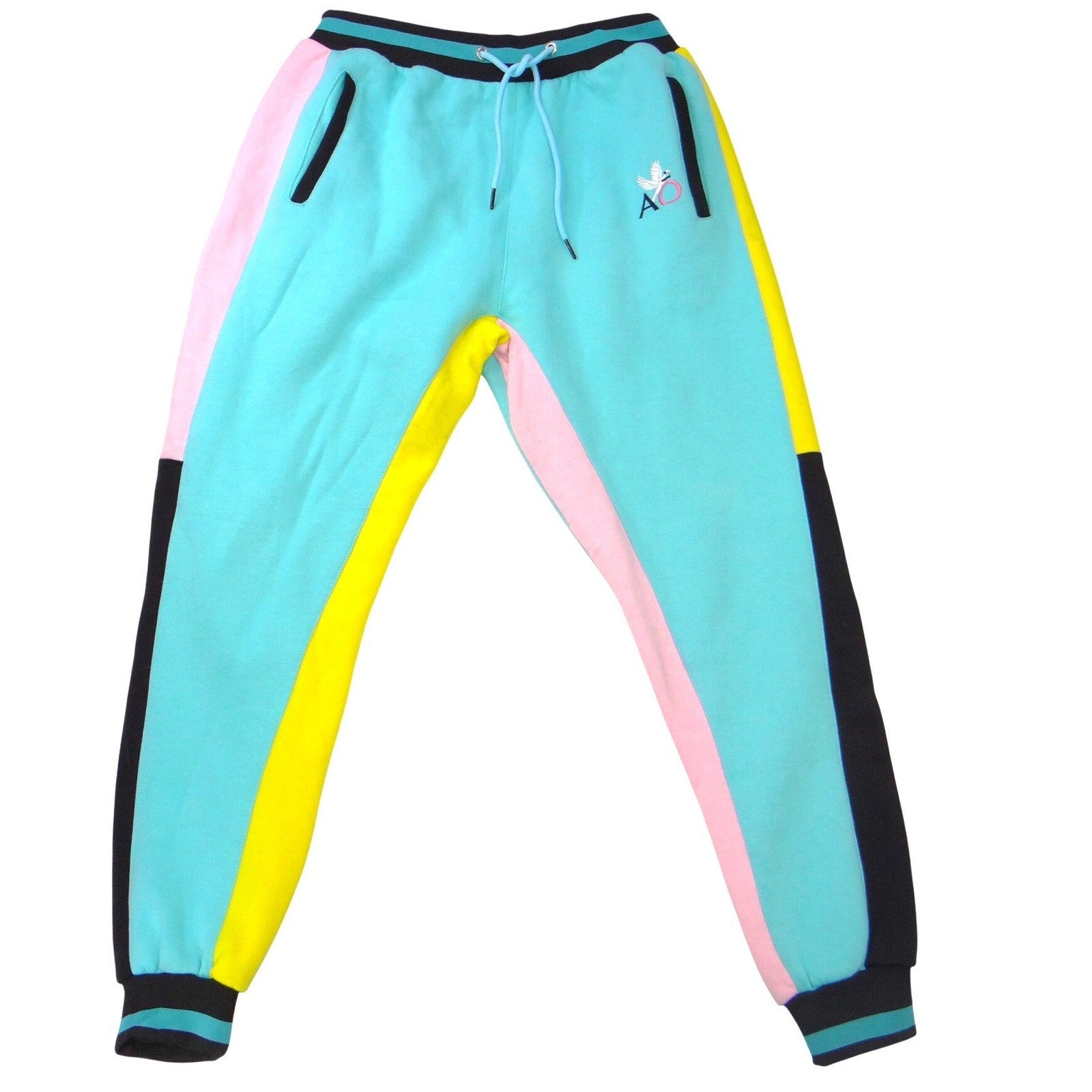 Amado Apparel Mens XL Colorblock Fleece Joggers Teal Yellow Pink Streetwear