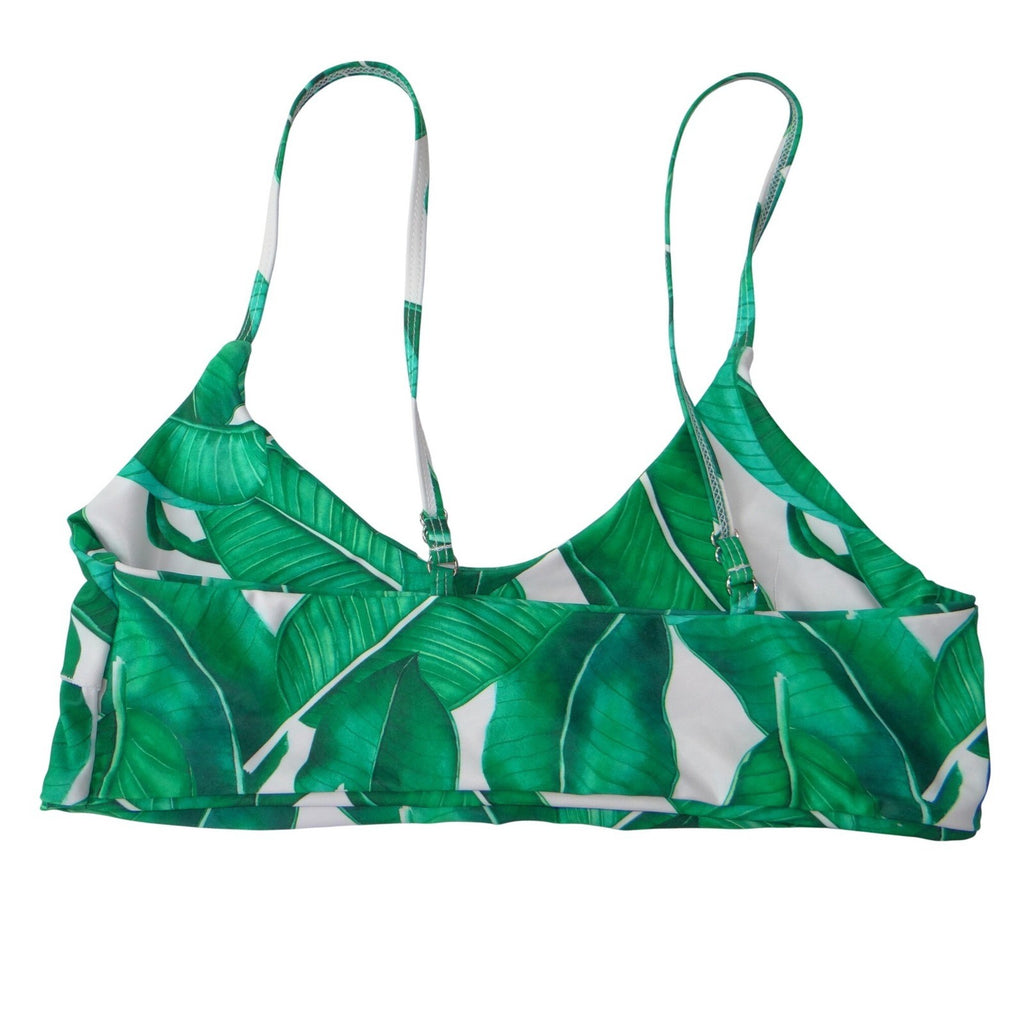 Unbranded Tropical Banana Leaf Print High Waisted Bikini Set Green White Medium