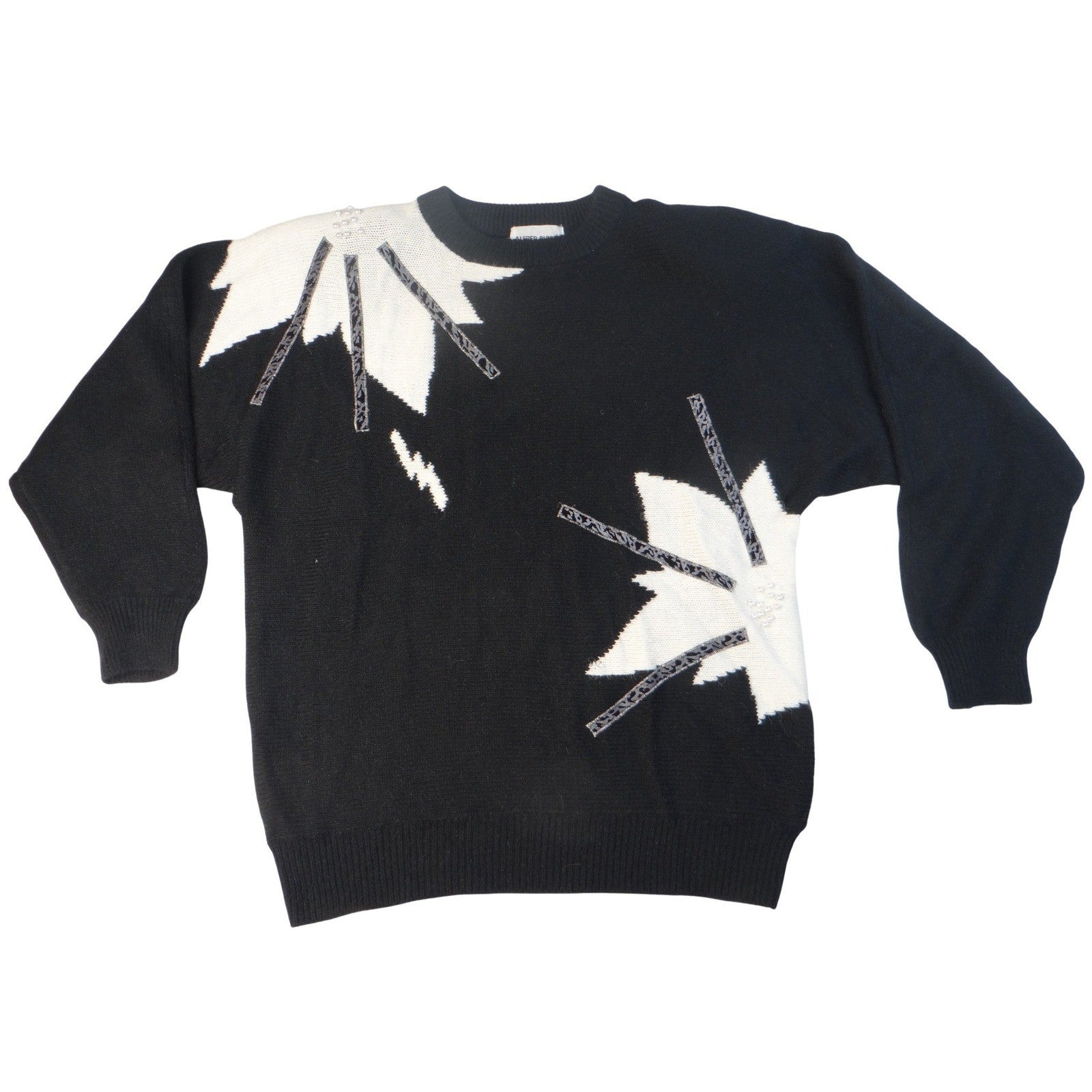 Vintage Alfred Dunner Women's Black White Starbursts Knit Sweater Size L